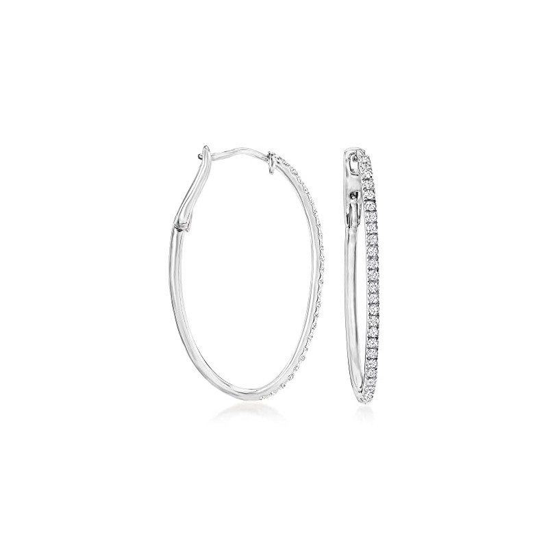 Ross-Simons 0.50 ct. t.w. Diamond Oval Hoop Earrings in Sterling