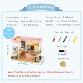 Flever Dollhouse Miniature DIY House Kit Creative Room with Furniture for Romantic Valentine's Gift (Sunshine Tea Station)