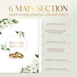 Beautiful Wedding Planner Book and Organizer, Ideal Size, Hard Cover with Metal Corner Wedding Planner for Bride, Elegant and Sober Design, Best Planner for Wedding, 6 Guide Pages in Sections