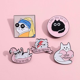 Gillna Cat Pin - Red Modern Enamel Pins for Women & Men - 5 Pack - Animal Brooch Badges for Backpacks & Accessories