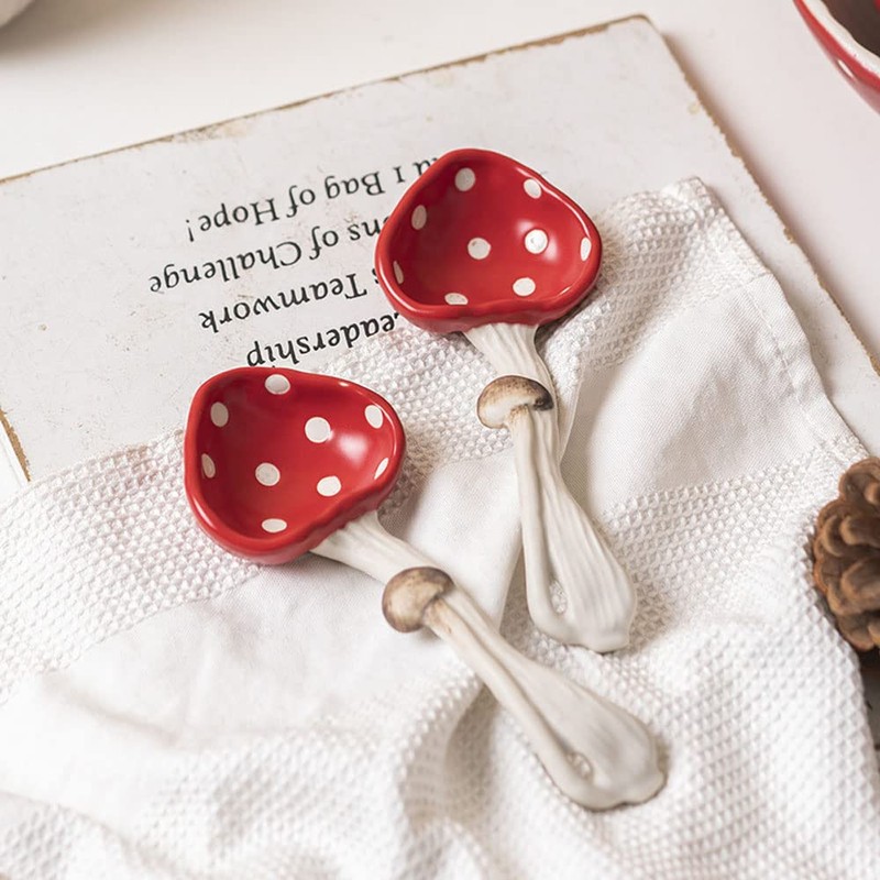 RockTrend Mushroom Shape Ceramic Soup Spoon Desseert Spoon-Set of 2