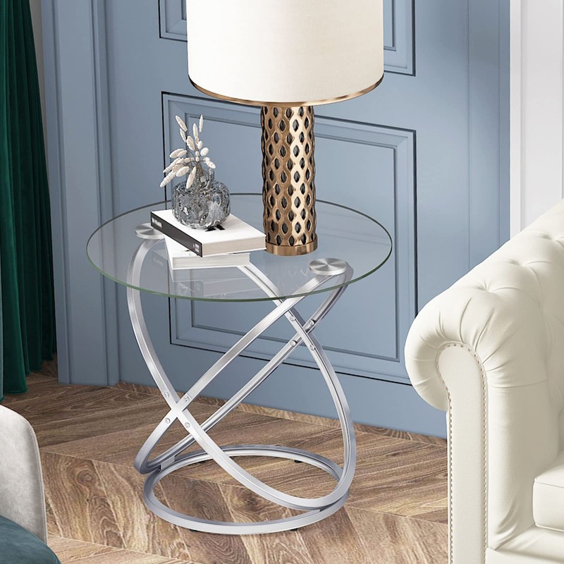 OIOG Glass Round End Table, Modern Contemporary Side Table for