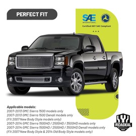 ROADEAL Headlights W/Bulbs for 2007-2013 GMC Sierra 1500/2007-2014 Sierra 2500 HD 3500 HD Halogen Headlamp Replacement Driver & Passenger Side