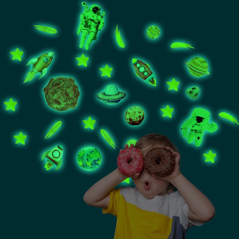 31Pcs DIY Space Spaceship Themed Glowing Home Wall Sticker Luminous