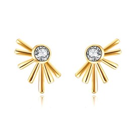 SAINT RAPHAËL 18k Gold Plated Crystal Sunburst Stud Earrings for Women, Stacking Helix Cartilage Earrings Sterling Silver Hypoallergenic, Waterproof (Gold)