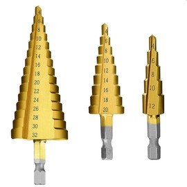Chargenyang 3 Pcs Straight Grooved Step Drill Bit Set, High Step Steel Titanium Drill Bits Set Power Tools 4-12/4-20/4-32mm Hex Shank Drive, HSS Cut Tool Set for Metal Wood Steel DIY Plastic