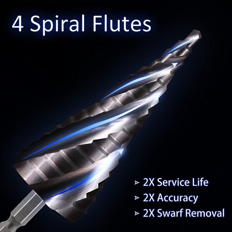 3PCS HSS Spiral Step Drill Bit Sets, SS SHOVAN 4-Flute
