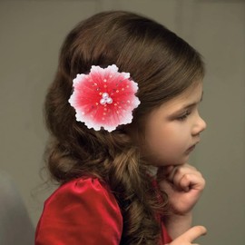 ZOLYCO 3.5 Inch Lace Pearl Bow Clips for Women Girls Thick Ribbon Boutique Alligator Clips Hair Accessories for Kids Children Young Girls 2 Pcs (Red)