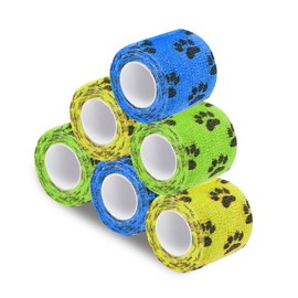 SunGrow Cat Self-Adhesive Bandage, Wound Care, Cuts, Post-Surgery, Hot Spots, 2”(W), Stretchable from 4” to 7”, Breathable Vet Wrap Gauze, 2 Rolls Per Color (Yellow, Blue, Green), 6 Pcs Per Pack 