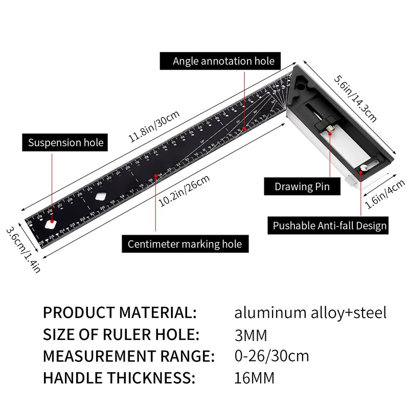2024 New Multi-Angle Measuring Ruler, Carpenter Square, 12" Combination Framing