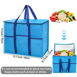 Foraineam 4 Pack Insulated Reusable Grocery Shopping Bags, Foldable Cooler Bag Food Delivery Bags with Hard Bottom Insert and Zippered Top, Stands Upright, Cooler Totes for Hot or Cold Food Transport