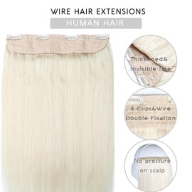 VINBAO Blond Human Hair Extensions Wire Hair Extensions With Transparent Line 85g 22Inch #60 Platinum Blonde Human Hair Extensions Invisible Wire Human Hair Extensions (wire#60-22inch)