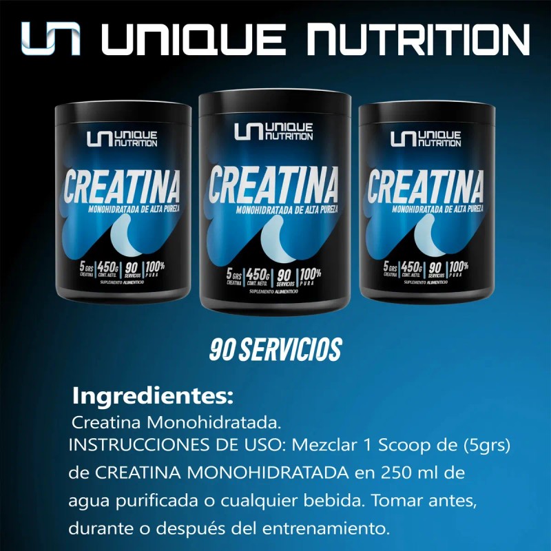 Unique Nutrition Creatina Monohidratada Pura 450g Serv