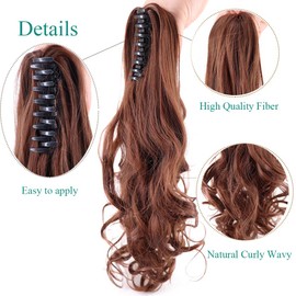 Cybelleza Ponytail Extension Curly Wavy Claw Jaw Pony Tail Clip in Hair Extensions Hairpiece Synthetic Long for Women (Dark Auburn)