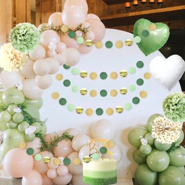 Party Decoration Birthday, VEGCOO 5 Pieces Streamers Gold 10 Metres for Party Decoration, Sparkle Paper Garland Gold for Wedding Party Decorations/Birthday Decorations/Baby Shower/Green