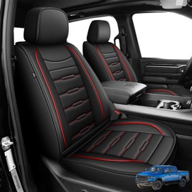 AOMSAZTO Fit for 2009-2025 Dodge Ram 1500 2500 3500 Truck Waterproof Seat Covers Full Set Fit for Crew Cab Regular Cab Pickup Faux Leather Seat Protector Vehicle Cushion Covers(5 Seater,Black&Redline)
