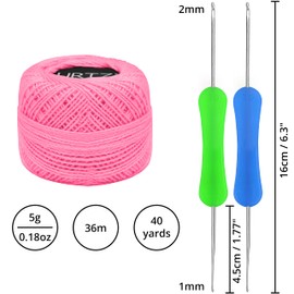 Kurtzy Häkelgarn Set (10 Stk) - 5 gramm, 47 meter Stränge pro Ball von Baumwollgarn, Größe 8 - Sortiment an Farben für DIY Häkeln Projekte und Applikationen