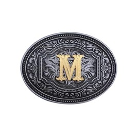Bolatilt Western Belt Buckle Initial Letters M Cowboy Oval Rodeo Belt Buckle for Men Women Cowboy Cowgirl Vintage Floral Buckle