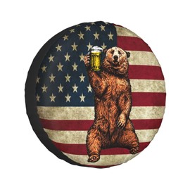 Happy Camper Bear Rv Spare Tire Cover for Trailers RV Wheel Covers American Flag Tire Cover Protectors for Travel Trailer Rv SUV Truck Travel Trailer 14 inch