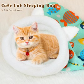 agoname Cat Winter Sleeping Bag, Cat Sleeping Bag for Indoor Cats, Cozy Soft Cat Bed, 360° Warm Semienclosed Soft Plush Large Cat Sack Cat Bed, Pet Snuggle Sack for Cats 4-7.5kg (Green, 21.65x17.7in)