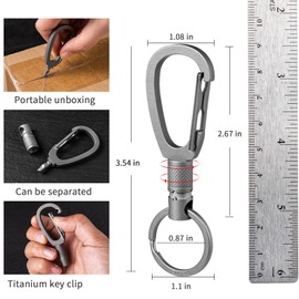 FEGVE Titanium Quick Release Keychain Clip and 28mm Key Ring, Detachable Keychain Lock Design, Rotating key Holder Clip for Men
