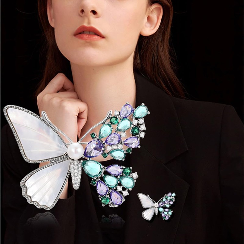 Elegant Silver Butterfly Brooch - Copper with Tungsten Gold Plating,