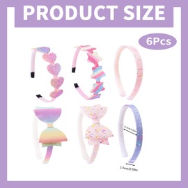 6 Pack Glitter Headbands for Girls, Thick Sparkly Non Slip Chunky Hairbands, Rainbow Sequin Bling Hair Accessories, Sweet Adorable Style for Little Girls Kids Women, Color Random (Rainbow, 1.5CM)