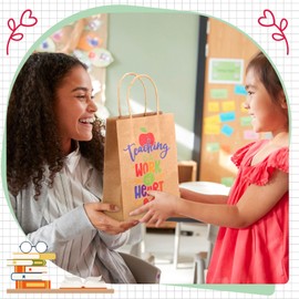 Silkfly 48 Pieces Kraft Teacher Appreciation Gift Bags Bulk Teacher Appreciation Party Favors Bags with Handle Thank You Teacher Gift Bags Best Ever Bags for Teachers Appreciation Party Decor