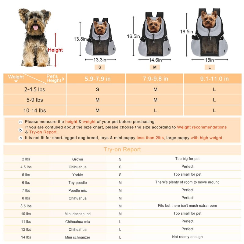 WOYYHO Pet Dog Carrier Backpack Small Dog Front Backpack Ventilated