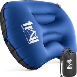 Trail Inflatable Camping Pillow Oversized Ultralight Travel Cushion Neck Lumbar Support with Strap and Bag (Navy)