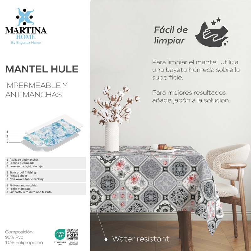 Martina Home JUCAR Oilcloth Tablecloth Grey 250 x 140 cm