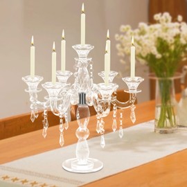 7-Arm Crystal Candelabra Candlestick Candle Holder, Elegant and Beautiful Candelabra Set, Crystal Tealight Holder for Weddings, Birthdays, Gift and So On, 13.5 * 14inch