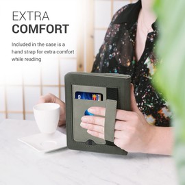 kwmobile Protective Case Compatible with Pocketbook Touch Lux 4/5/Touch HD 3/Color (2020)/Vivlio Lux 5 Flip Case - Cover with Hand Strap - Heart Brush Grey