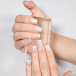 Gray Press on Nails Short - MAOTTIE Crystal Cat Eye Extra Short Fake Nails UV Finish Glue on Nails Square Gel Crystal Glitter Reusable False Nails 12 Size-24 Pcs Nails Kit with Glue