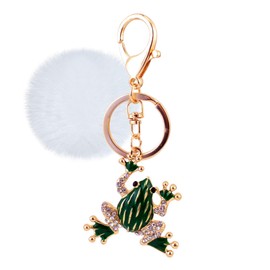 Tobestu Cute Frog Bling Bling Car Keychains Pompom Ball Pom Pom Key Ring Bag Decoration Accessories for Women Y2213
