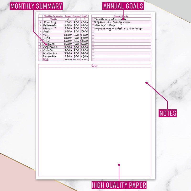 Undated Pink Marble Appointment Book Salons15mins Intervals Large A4 Size