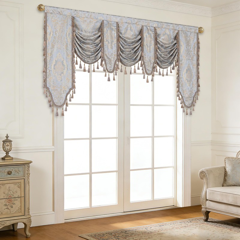 Classic Waterfall Valances for Windows W79 Inch, Gray&Beige