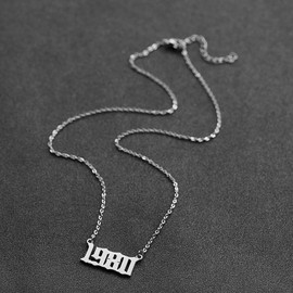 SKQIR Birth Years Number Necklace,Initial Year Pendant Necklace Gold Plated Birthday Gift Charm Friendship Old English Arabic Mumerals Stainless Steel Necklace Jewelry for Women Girl（Silver,1984）
