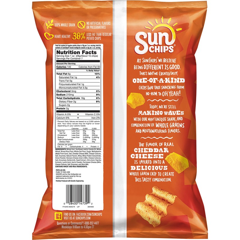 Sunchips Multigrain Snacks, Harvest Cheddar, 7 oz