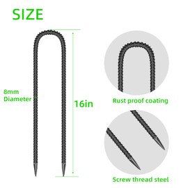 10 Pieces 16-Inch Garden Ground Stakes Galvanized Steel U Shape Hook Rebar Stakes - Heavy Duty Ground Anchors for Tents, Position Stakes Kits,Fences Stakes, and Trampolines Stakes