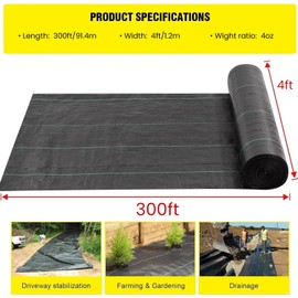 forimo Driveway Fabric, 4x300 ft Road Fabric Commercial Barrier Fabric, Landscape Fabric Heavy Duty 4OZ French Drain Fabric for Erosion Control,Landscape Fabric,Construction Projects