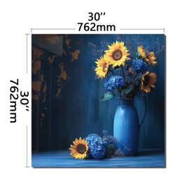 DAIFURONGE Blue Vase Tempered Glass Backsplash For Kitchen Behind Stove,Stove Backsplash Top Cover,Easy to Clean Glass Splashback, Sink Cover Splash Guard,Home Kitchen Wall Decor (30"x30"(76.2x76.2cm))