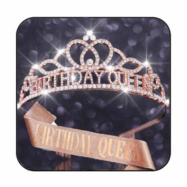 Yean Birthday Rhinestone Crowns and Tiaras Rose Gold Queen Crown with Sash Crystal Wedding Princess Hair Accessories for Women and Girls (Rose Gold-Queen)