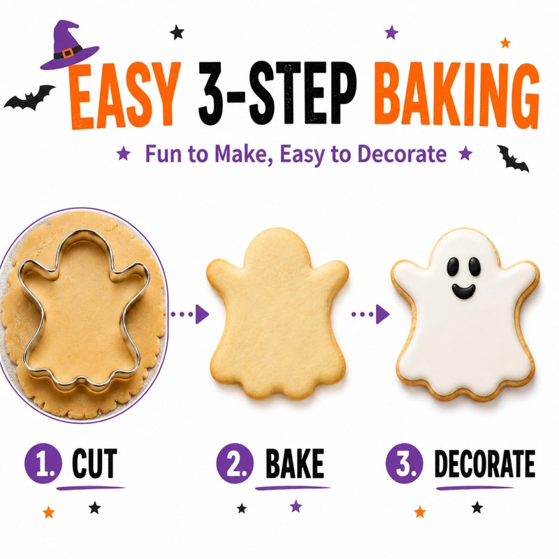 Ririess Halloween Ghost Cookie Cutter, 3.2 Inch Stainless Steel