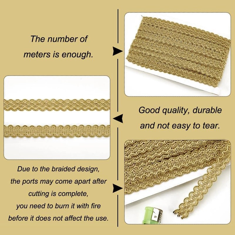 FINGERINSPIRE 12m 15mm Gold Edge Woven Braid Trim Handmade Polyester