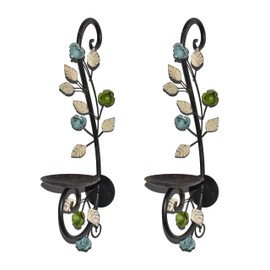 JUCONSIN Candle Sconces Metal Wall Sconce Candle Holder Set of 2, Antique Leaf Flower Wall Mount Candleholder Wall Candle Holder Hanging for Living Room, Wedding, Fireplace, Farmhouse