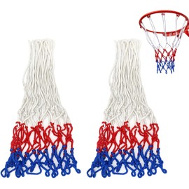 2 Pcs Basketball Net Ultra Heavy Duty Replacement, All-Weather Red/White/Blue Basketball Nets, Fits Standard Indoor or Outdoor Rims, 12 Loops