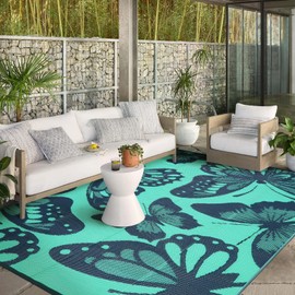 Wonnitar Waterproof Outdoor Rug 9x12, Reversible Plastic Straw RV Rug for Camping, Outside Patio Area Rug, Indoor Outdoor Portable Mat for Picnic Backyard Balcony Deck Decor, Green