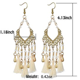 Haloty Boho Fasion Tassel Earrings Set Dangle Drop Elegant Earrings Jewelry for Women and Girls (White)