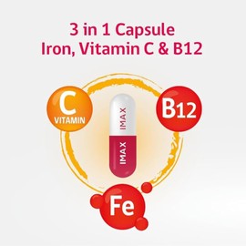 PHARMARIS Pharmaris IMAX 150 mg Iron Supplement, 250 mg Vit C, 1000 mcg Vit B12, 100 Capsules, Treatment for Iron Deficiency Anemia, Once Daily Dosing